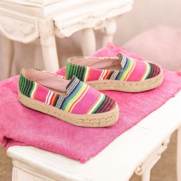 Manebi Shoes - Striped Pink Multicolor Espadrille Slip-On